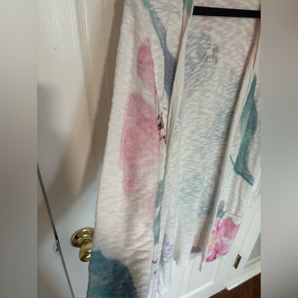 Soft Surroundings Longline Cotton Cardigan | Beachy Floral Open Layer | Size M - Picture 5 of 9